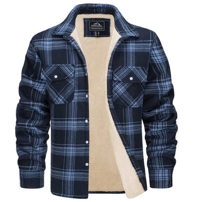 Fleecehemd - Karierte Button-up-Jacke für Männer-Marineblau-S-Chaps Herrenmode