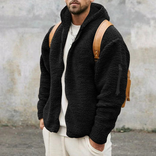 Fleecejacke | Kapuze | Full Zip | Teddyjacke | Herrenjacke-Schwarz-S-Chaps Herrenmode