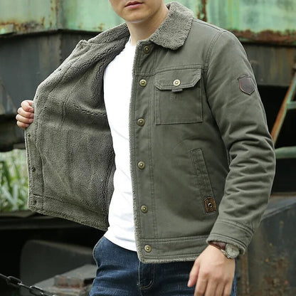Fliegerjacke – Taschen – mit Knöpfen – Fleece-gefütterte Jacke – Winterjacke für Herren-Armee grün-S-Chaps Herrenmode