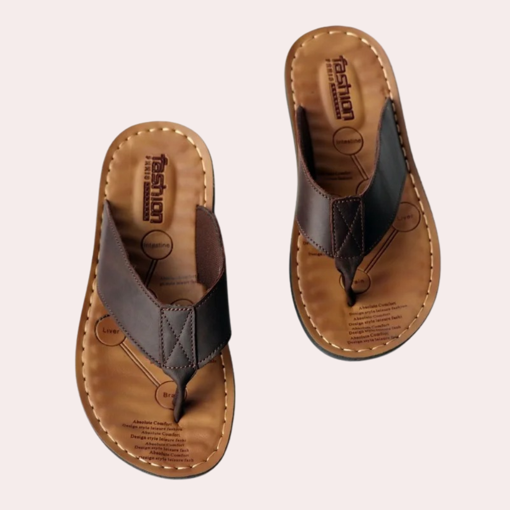 Flip Flops – Ergonomisch – Orthopädisch – Leder-Flip Flops – Herrensandalen-Braun-39-Chaps Herrenmode