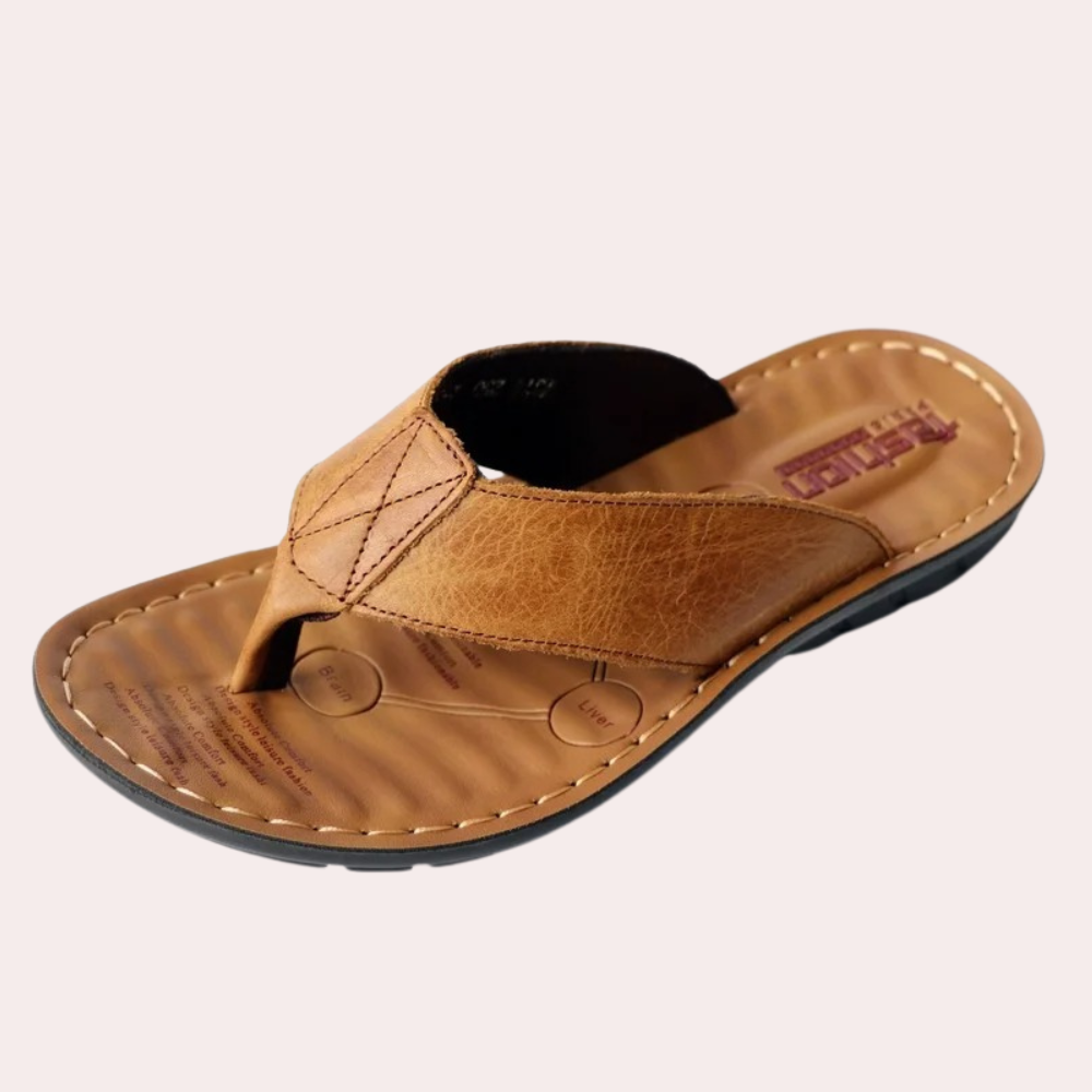 Flip Flops – Ergonomisch – Orthopädisch – Leder-Flip Flops – Herrensandalen-Hellbraun-39-Chaps Herrenmode
