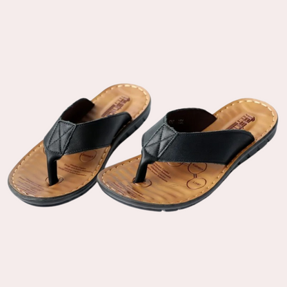 Flip Flops – Ergonomisch – Orthopädisch – Leder-Flip Flops – Herrensandalen-Schwarz-39-Chaps Herrenmode