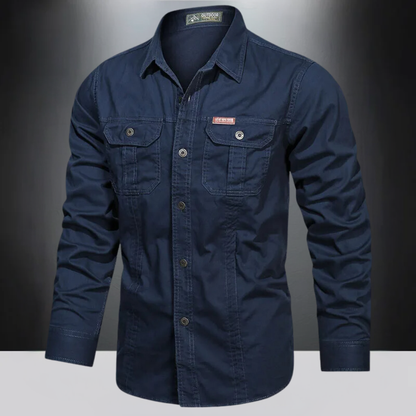 Frachthemd | Langarmhemd | Taschen | Hemd mit Knöpfen | Freizeithemd-Dunkelblau-M-Chaps Herrenmode