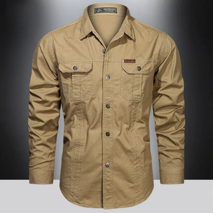 Frachthemd | Langarmhemd | Taschen | Hemd mit Knöpfen | Freizeithemd-Khaki-M-Chaps Herrenmode