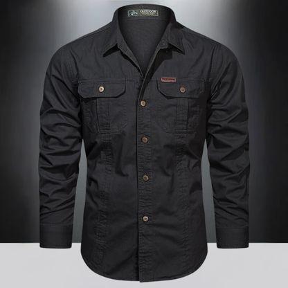 Frachthemd | Langarmhemd | Taschen | Hemd mit Knöpfen | Freizeithemd-Schwarz-M-Chaps Herrenmode