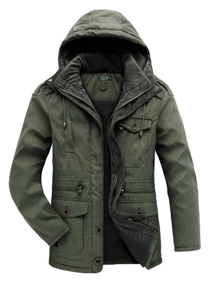 Frachtjacke – Winterparka mit Kapuze, Fleecefutter und Taschen-Armeegrün-S-Chaps Herrenmode