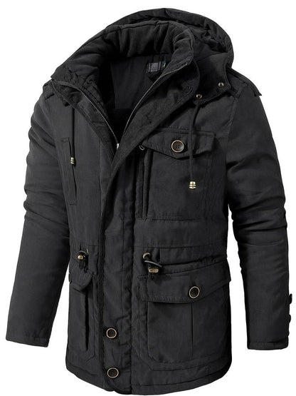 Frachtjacke – Winterparka mit Kapuze, Fleecefutter und Taschen-Schwarz-S-Chaps Herrenmode