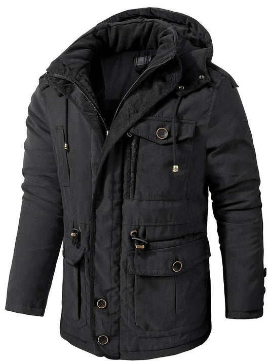 Frachtjacke – Winterparka mit Kapuze, Fleecefutter und Taschen-Schwarz-S-Chaps Herrenmode