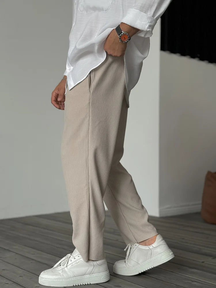 Freizeithosen | Gerippt | Elastischer Bund | Gerade geschnittene Hose | Herrenhosen-Chaps Herrenmode
