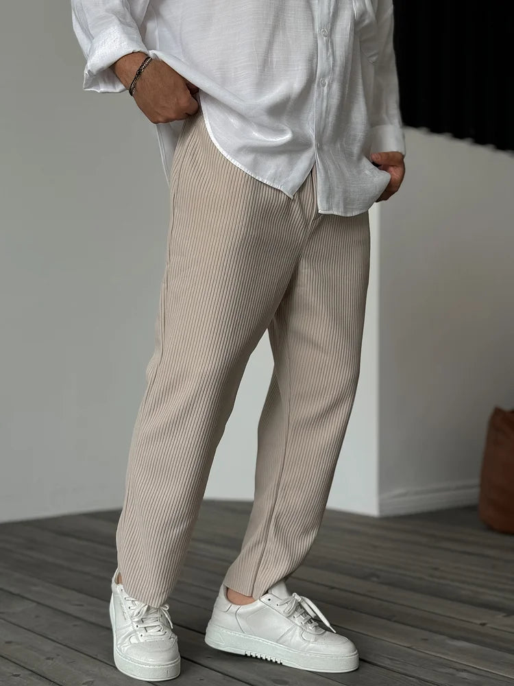 Freizeithosen | Gerippt | Elastischer Bund | Gerade geschnittene Hose | Herrenhosen-Chaps Herrenmode