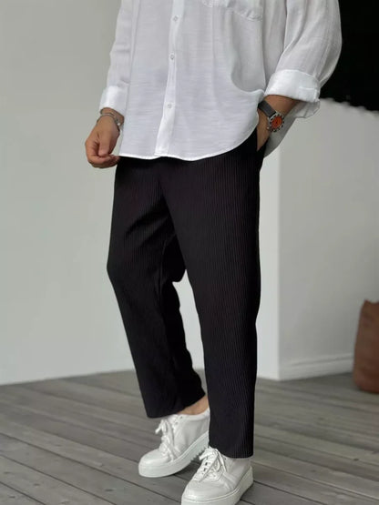Freizeithosen | Gerippt | Elastischer Bund | Gerade geschnittene Hose | Herrenhosen-Schwarz-S-Chaps Herrenmode