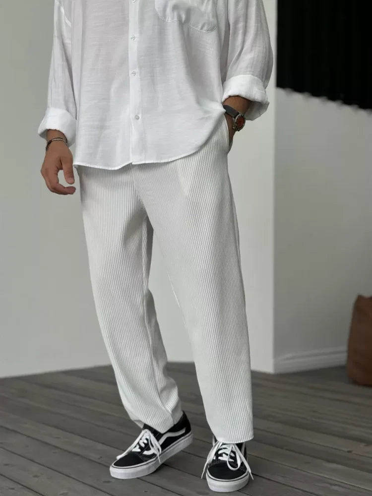 Freizeithosen | Gerippt | Elastischer Bund | Gerade geschnittene Hose | Herrenhosen-Weiß-S-Chaps Herrenmode