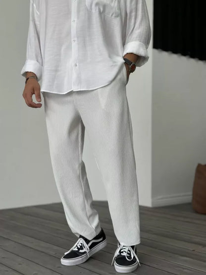 Freizeithosen | Gerippt | Elastischer Bund | Gerade geschnittene Hose | Herrenhosen-Weiß-S-Chaps Herrenmode