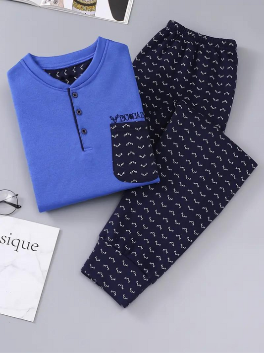 Gabriel Schlafanzug Set | Herren Casual Langarm Schlafanzug-Königsblau-XS-Chaps Herrenmode