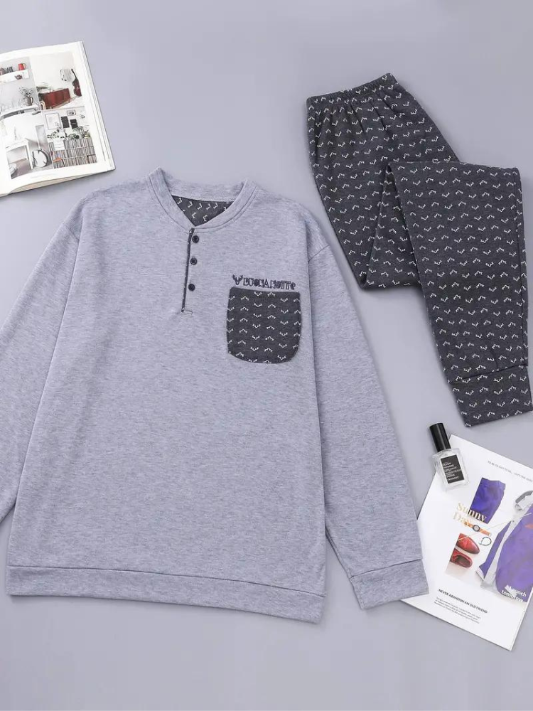 Gabriel Schlafanzug Set | Herren Casual Langarm Schlafanzug-Silbergrau-XS-Chaps Herrenmode