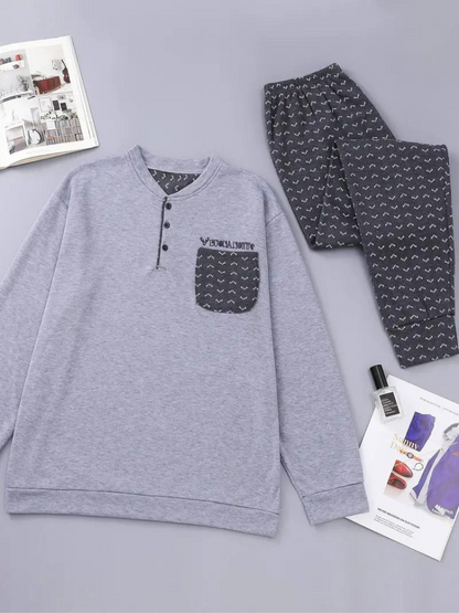 Gabriel Schlafanzug Set | Herren Casual Langarm Schlafanzug-Silbergrau-XS-Chaps Herrenmode