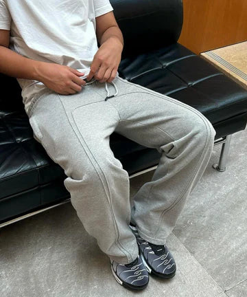 Gerade Bein-Jogger | Drawstring | Baggy | Gerade Bein-Sweatpants | Herren-Jogger-Grau-S-Chaps Herrenmode