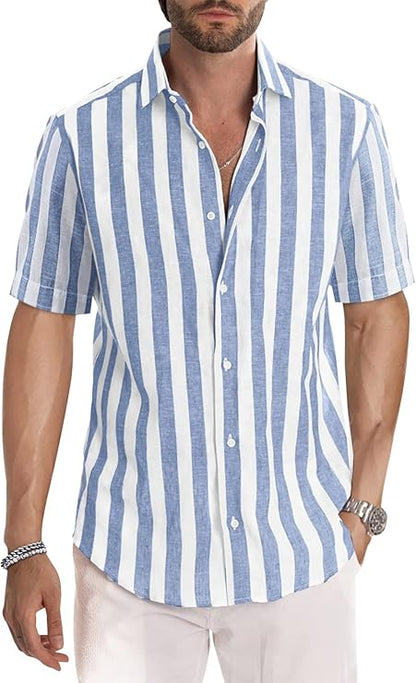 Gestreiftes Hemd | Knopfleiste | Kragen | Kurzarmhemd | Herrenhemd-Blau-S-Chaps Herrenmode
