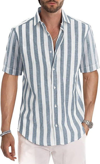 Gestreiftes Hemd | Knopfleiste | Kragen | Kurzarmhemd | Herrenhemd-Chaps Herrenmode
