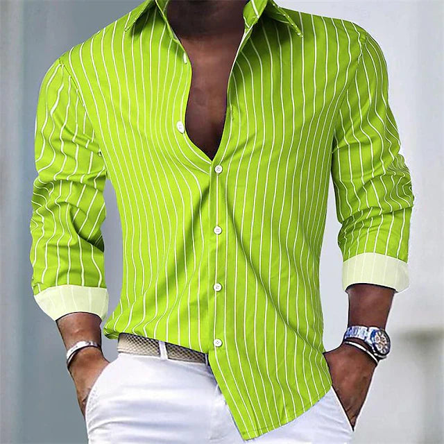 Gestreiftes Hemd | Langarm | Slim Fit | Hemd mit Knöpfen | Herrenhemden-Limette-S-Chaps Herrenmode