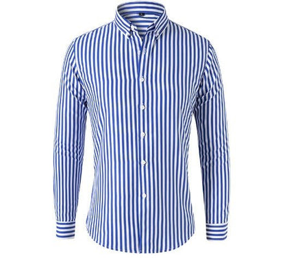 Gestreiftes Hemd - Langärmeliges Hemd mit Knopfleiste für Männer-Blau-S-Chaps Herrenmode