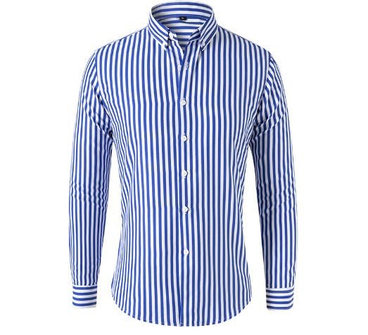 Gestreiftes Hemd - Langärmeliges Hemd mit Knopfleiste für Männer-Blau-S-Chaps Herrenmode