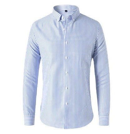 Gestreiftes Hemd - Langärmeliges Hemd mit Knopfleiste für Männer-Hellblau-S-Chaps Herrenmode
