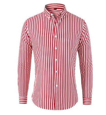 Gestreiftes Hemd - Langärmeliges Hemd mit Knopfleiste für Männer-Rot-S-Chaps Herrenmode