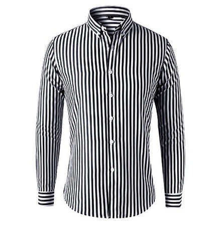 Gestreiftes Hemd - Langärmeliges Hemd mit Knopfleiste für Männer-Schwarz-S-Chaps Herrenmode