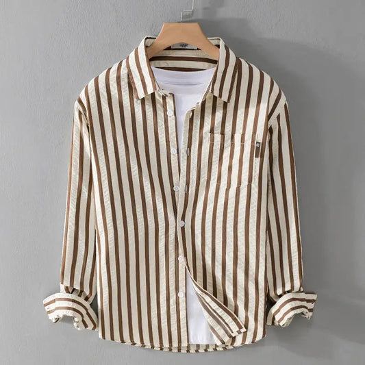 Gestreiftes Hemd - Polo - Button-Up - Langarmhemd - Herrenhemden-Khaki-S-Chaps Herrenmode