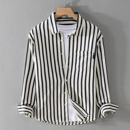 Gestreiftes Hemd - Polo - Button-Up - Langarmhemd - Herrenhemden-Schwarz-S-Chaps Herrenmode