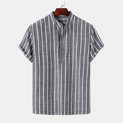 Gestreiftes Hemd - Sommer - zugeknöpft - Kurzarmhemd - Herrenhemden-Schwarz-M-Chaps Herrenmode