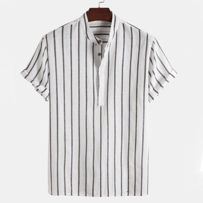 Gestreiftes Hemd - Sommer - zugeknöpft - Kurzarmhemd - Herrenhemden-Weiß-M-Chaps Herrenmode
