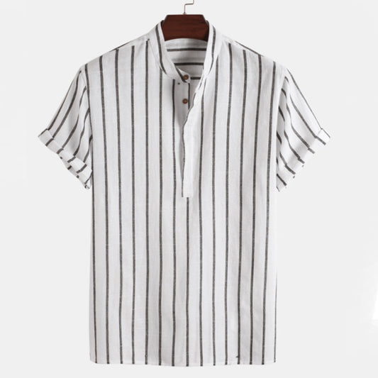 Gestreiftes Hemd - Sommer - zugeknöpft - Kurzarmhemd - Herrenhemden-Weiß-M-Chaps Herrenmode