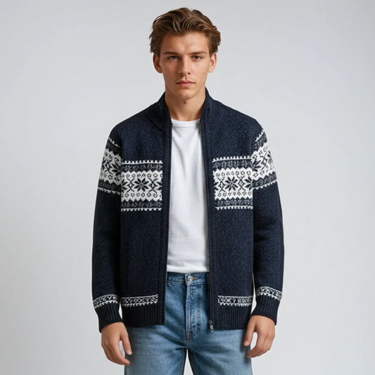 Gestrickte Strickjacke | Winter | Schneeflocke | Strickjacke mit Reißverschluss | Herren-Strickmode-Chaps Herrenmode