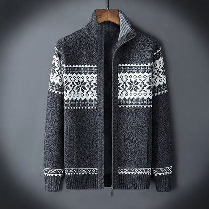 Gestrickte Strickjacke | Winter | Schneeflocke | Strickjacke mit Reißverschluss | Herren-Strickmode-Grau-S-Chaps Herrenmode