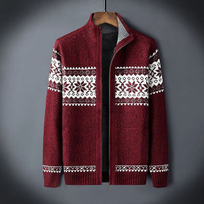 Gestrickte Strickjacke | Winter | Schneeflocke | Strickjacke mit Reißverschluss | Herren-Strickmode-Rot-S-Chaps Herrenmode