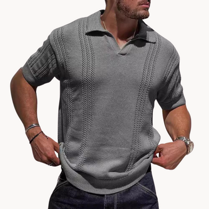 Gestricktes Polo - Kurzarm - knopflos - Polo T-Shirt - Polo Shirts-Grau-S-Chaps Herrenmode
