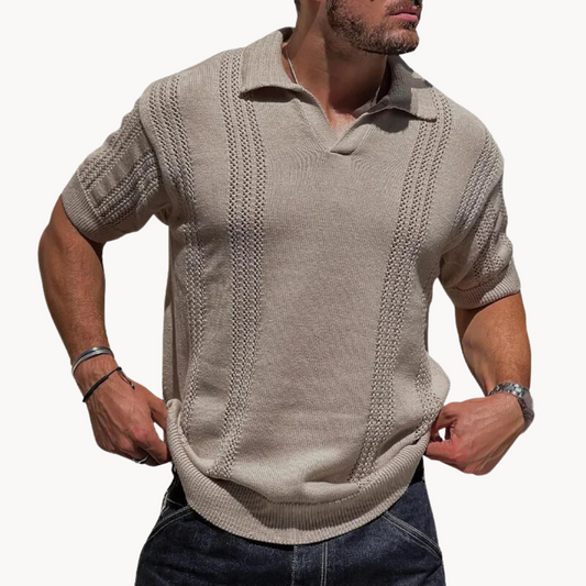 Gestricktes Polo - Kurzarm - knopflos - Polo T-Shirt - Polo Shirts-Khaki-S-Chaps Herrenmode