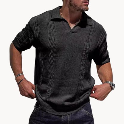Gestricktes Polo - Kurzarm - knopflos - Polo T-Shirt - Polo Shirts-Schwarz-S-Chaps Herrenmode