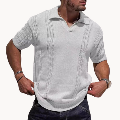 Gestricktes Polo - Kurzarm - knopflos - Polo T-Shirt - Polo Shirts-Weiß-S-Chaps Herrenmode