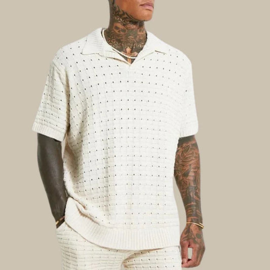 Gestricktes Polo-T-Shirt - Herren Lose Passform Kurzarm-Poloshirt mit Kragen-Chaps Herrenmode