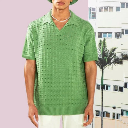 Gestricktes Polo-T-Shirt - Herren Lose Passform Kurzarm-Poloshirt mit Kragen-Grün-M-Chaps Herrenmode