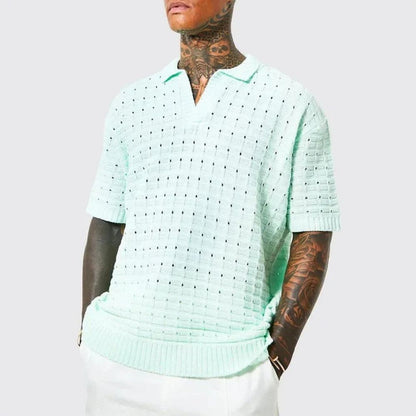 Gestricktes Polo-T-Shirt - Herren Lose Passform Kurzarm-Poloshirt mit Kragen-Hellblau-M-Chaps Herrenmode
