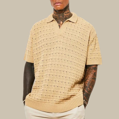 Gestricktes Polo-T-Shirt - Herren Lose Passform Kurzarm-Poloshirt mit Kragen-Khaki-M-Chaps Herrenmode