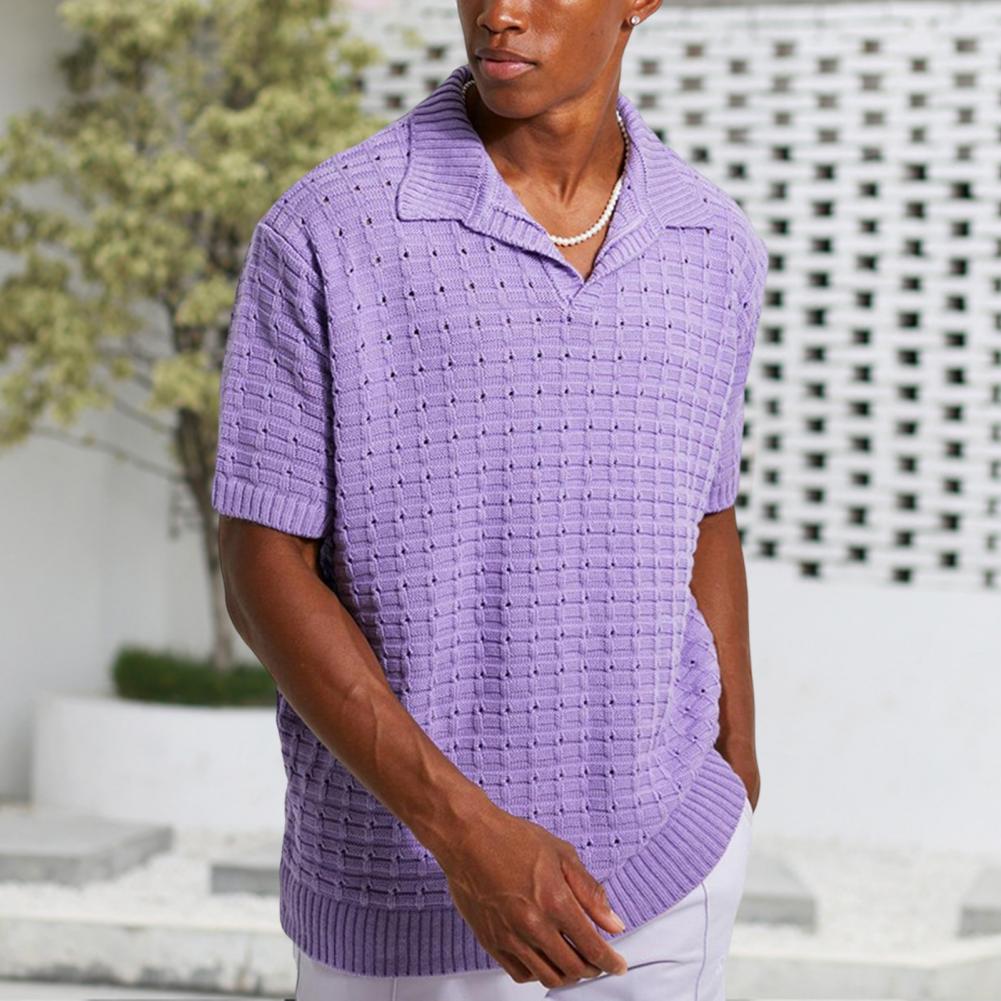 Gestricktes Polo-T-Shirt - Herren Lose Passform Kurzarm-Poloshirt mit Kragen-Lila-M-Chaps Herrenmode