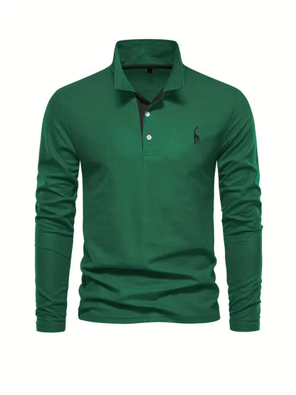 Giraffe Polohemd | Langarmhemd mit Revers für Männer-Dunkelgrün-S-Chaps Herrenmode