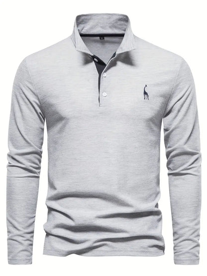 Giraffe Polohemd | Langarmhemd mit Revers für Männer-Hellgrau-S-Chaps Herrenmode