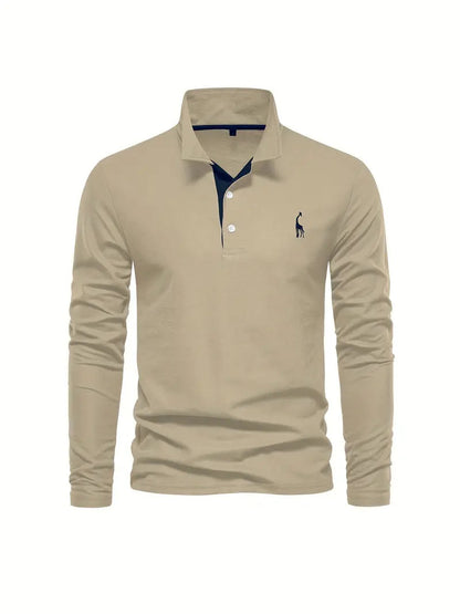 Giraffe Polohemd | Langarmhemd mit Revers für Männer-Khaki-S-Chaps Herrenmode