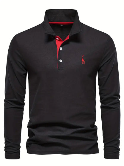 Giraffe Polohemd | Langarmhemd mit Revers für Männer-Schwarz-S-Chaps Herrenmode